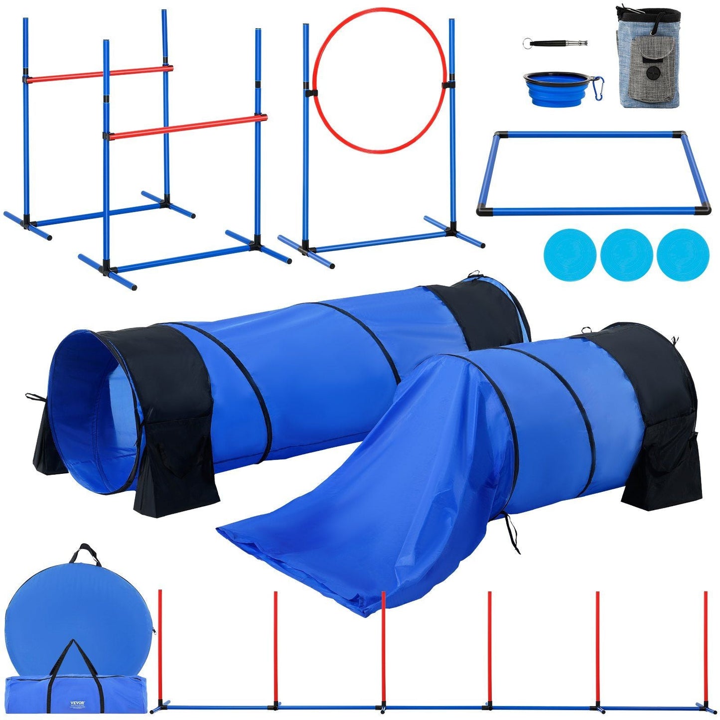 7PCS Dog Agility Training Set Hurdles Tunnel Jump Ring Equipment