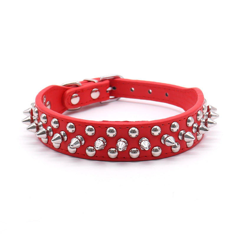 Spiked Black Adjustable Dog Collar Soft Padded Leather Punk Style