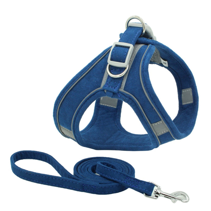 Suede Reflective Dog Chest Harness Vest Adjustable Pet Walking Safety Gear
