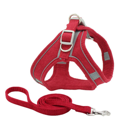 Suede Reflective Dog Chest Harness Vest Adjustable Pet Walking Safety Gear