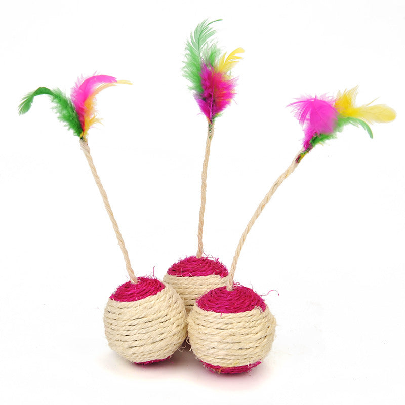 Sisal Cat Shuttlecock Interactive Feather Cat Toy Hunting Play Ball