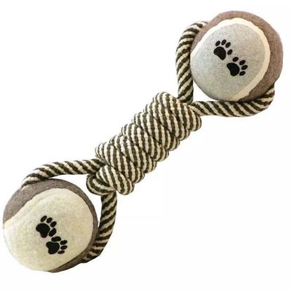 Dog Chew Toy Cotton Rope Tennis Dumbbell Rubber Ball Interactive Toy