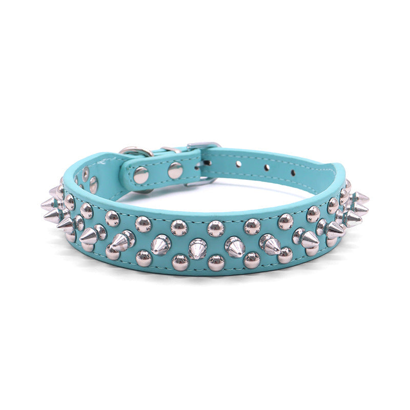 Spiked Black Adjustable Dog Collar Soft Padded Leather Punk Style