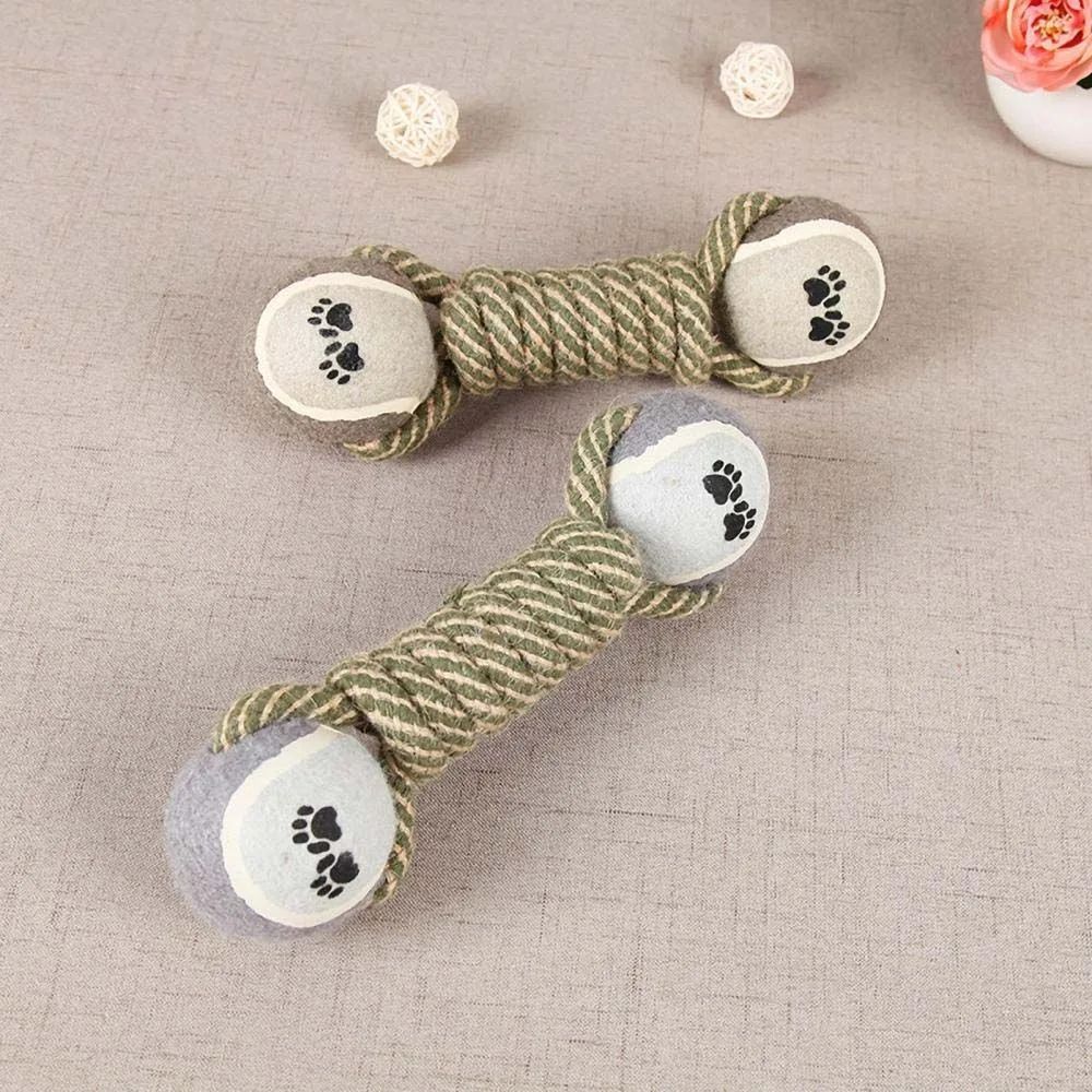 Dog Chew Toy Cotton Rope Tennis Dumbbell Rubber Ball Interactive Toy