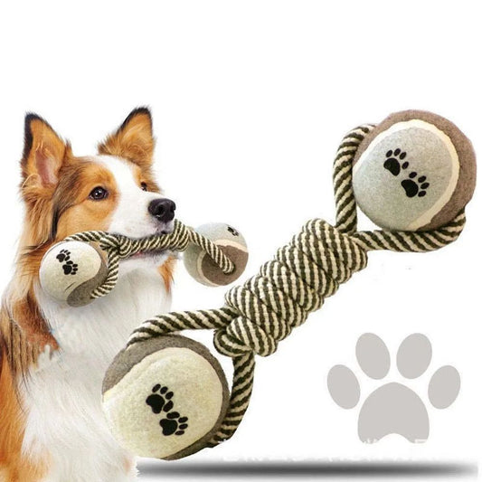Dog Chew Toy Cotton Rope Tennis Dumbbell Rubber Ball Interactive Toy