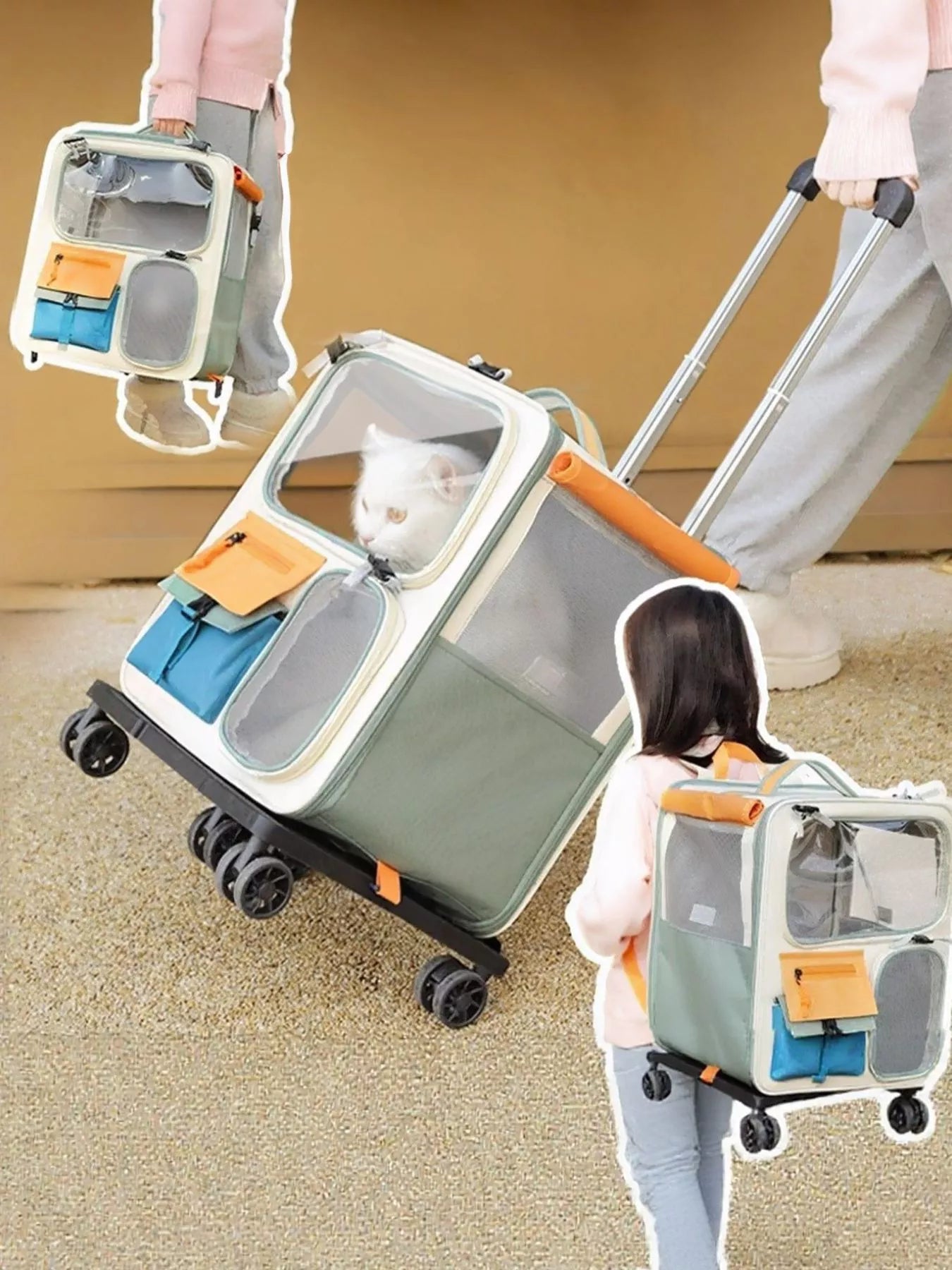Rolling Pet Carrier Telescopic Handle Portable Travel Dog Cat Bag