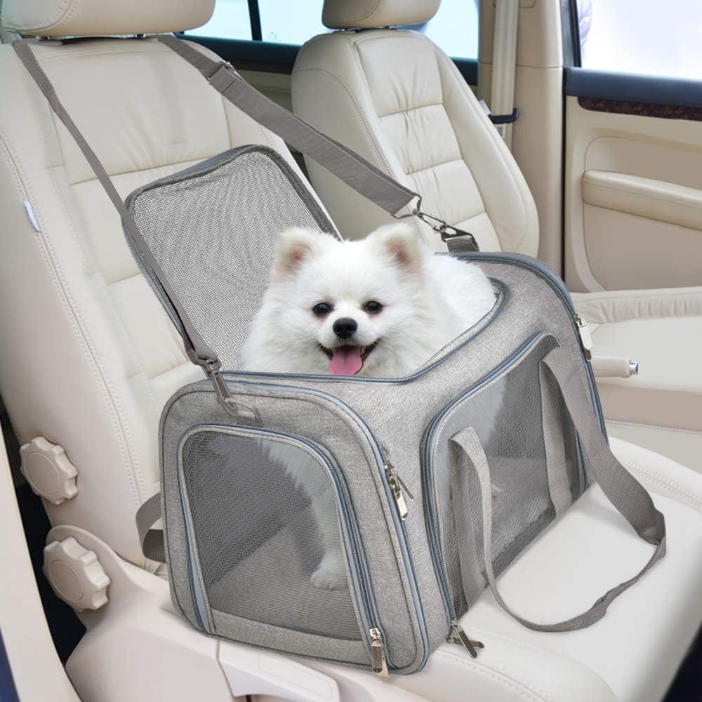Soft Sided Dog Carrier Collapsible Travel Bag for Small Pets Grey