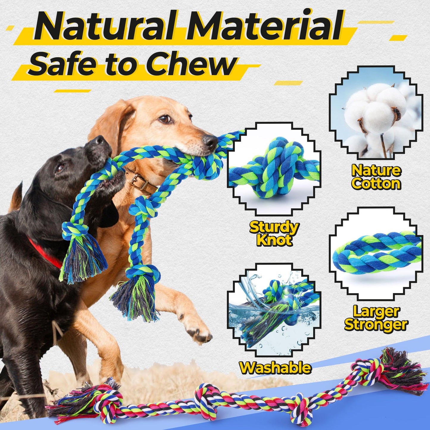 Heavy Duty Dog Rope Toy Tug of War Chew Resistant Durable