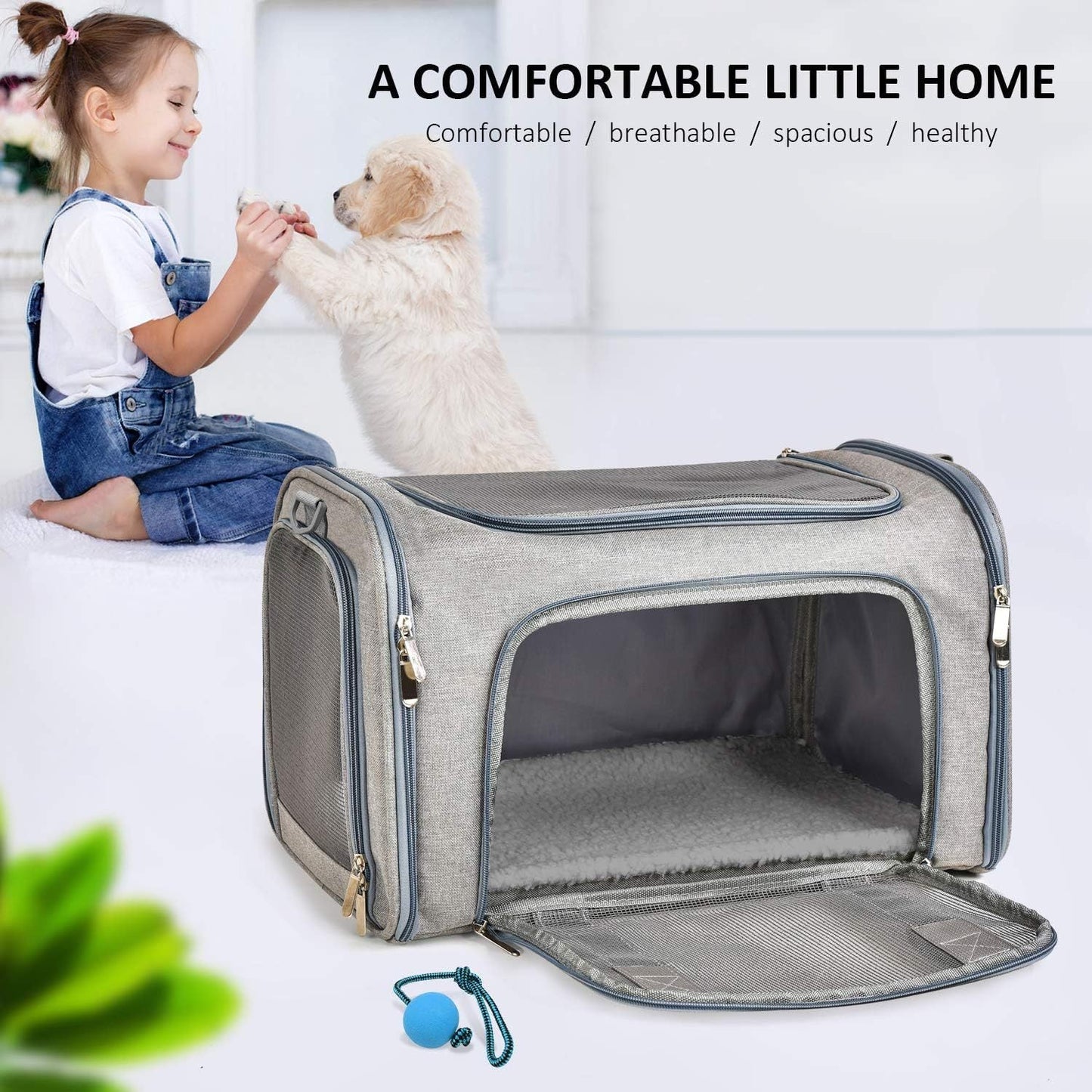 Soft Sided Dog Carrier Collapsible Travel Bag for Small Pets Grey