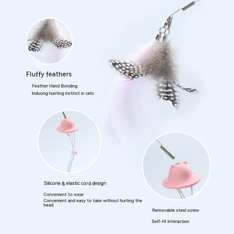 Head-Mounted Cat Teaser Interactive Pet Toy Feather Wand Fun