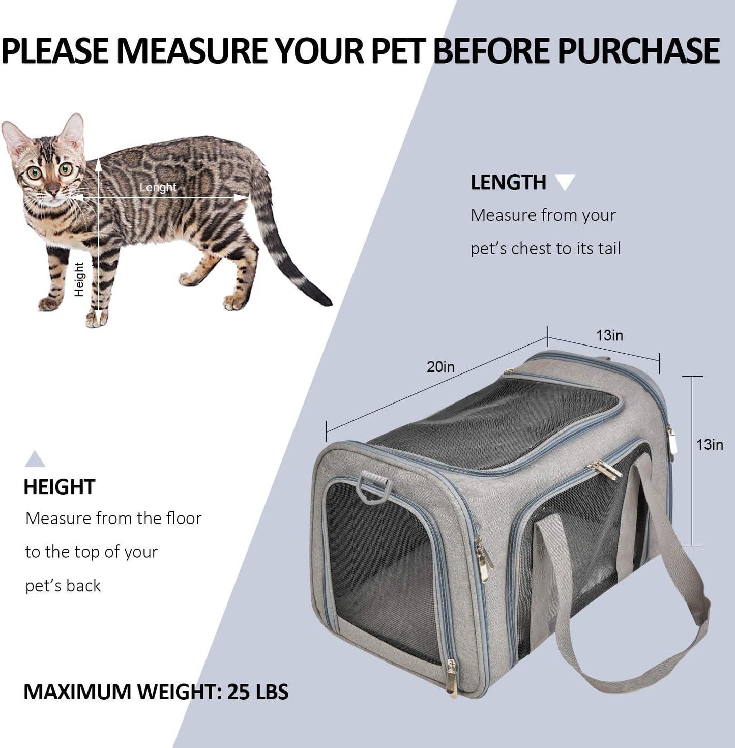 Soft Sided Dog Carrier Collapsible Travel Bag for Small Pets Grey