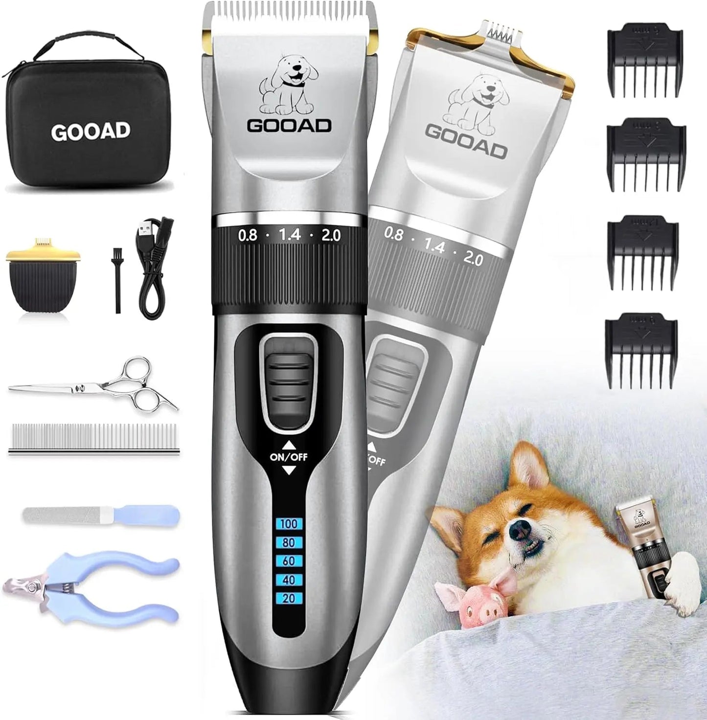 Cordless Pet Grooming Clippers Kit Quiet Rechargeable Dog Cat Trimmer