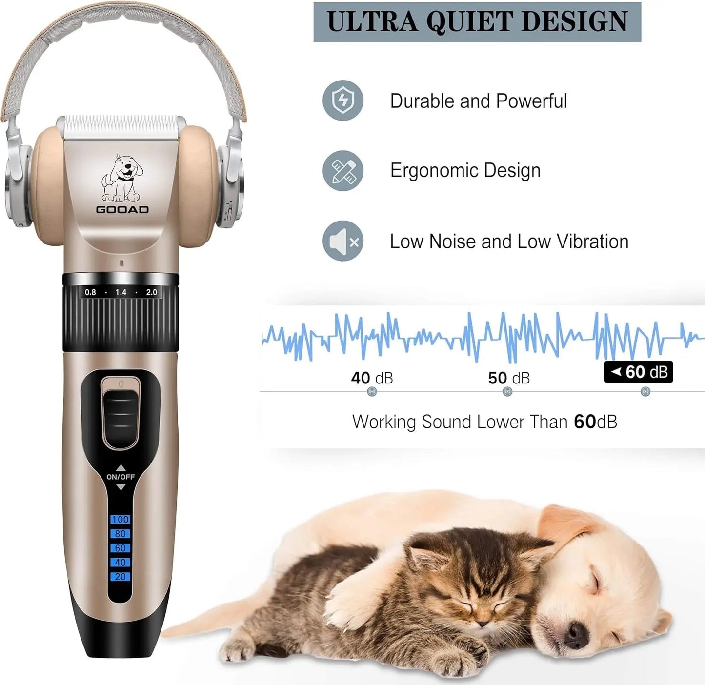 Cordless Pet Grooming Clippers Kit Quiet Rechargeable Dog Cat Trimmer