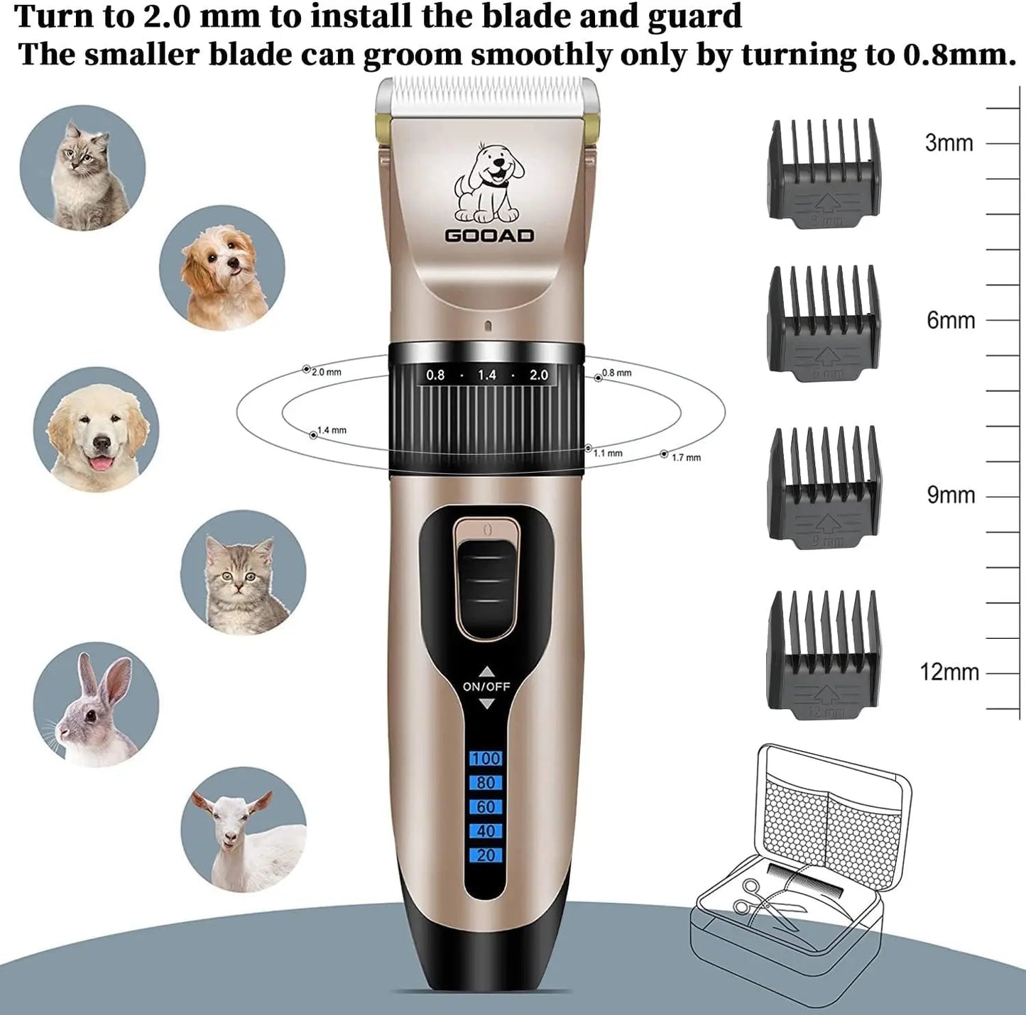 Cordless Pet Grooming Clippers Kit Quiet Rechargeable Dog Cat Trimmer