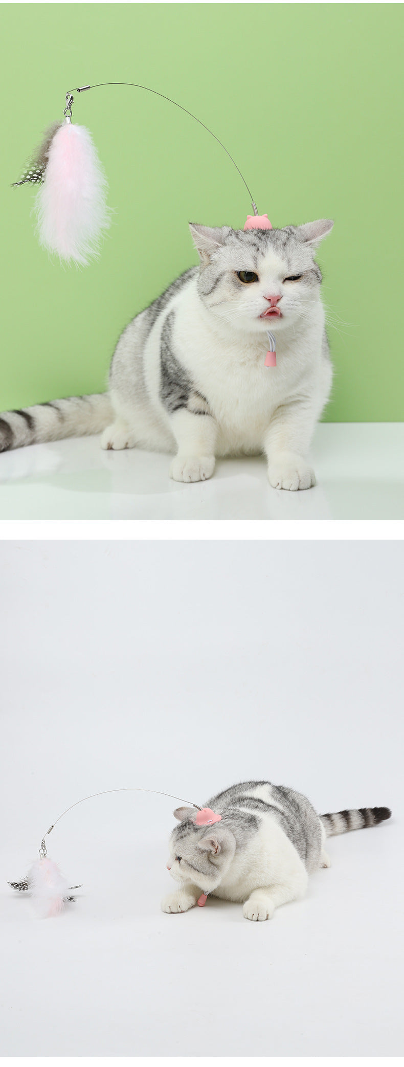 Head-Mounted Cat Teaser Interactive Pet Toy Feather Wand Fun