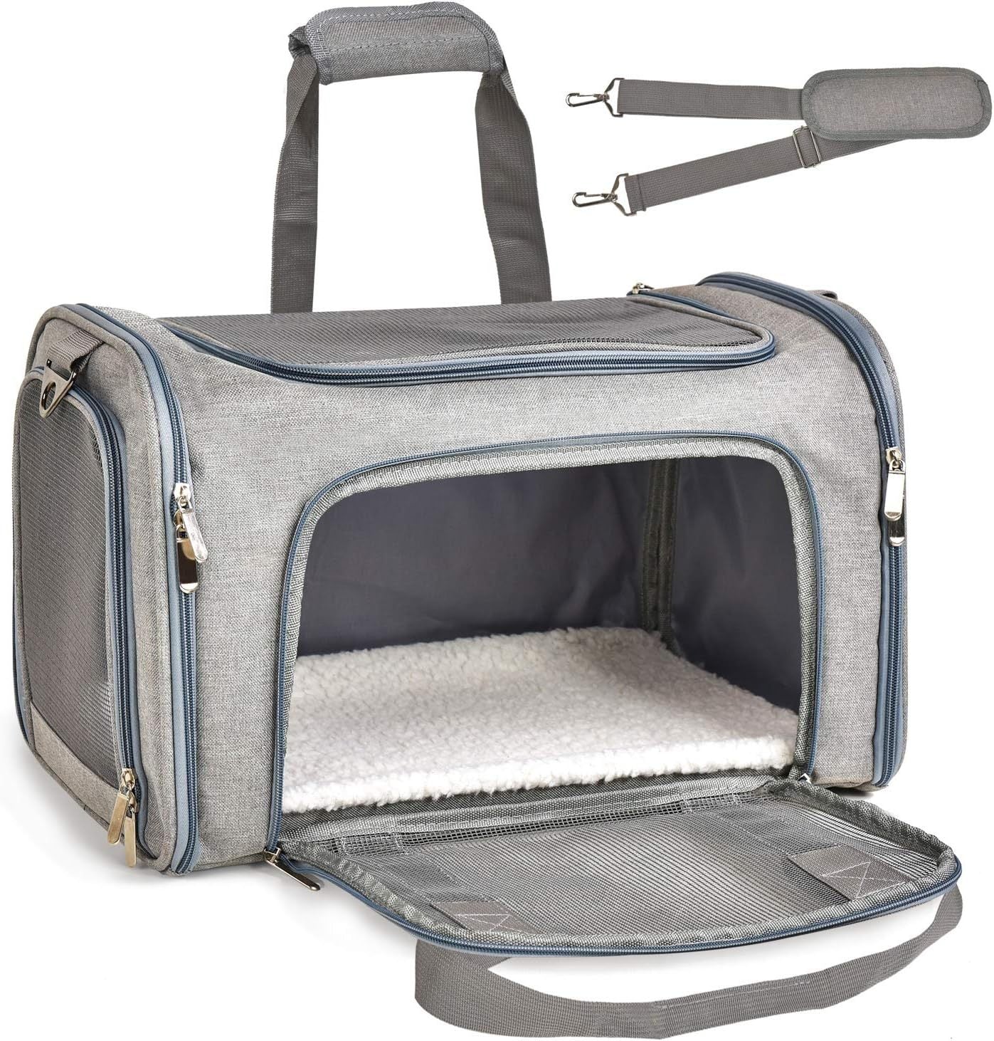 Soft Sided Dog Carrier Collapsible Travel Bag for Small Pets Grey