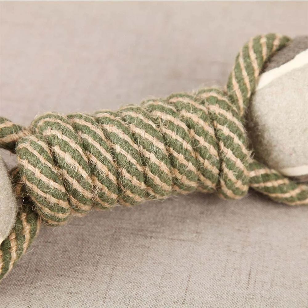 Dog Chew Toy Cotton Rope Tennis Dumbbell Rubber Ball Interactive Toy