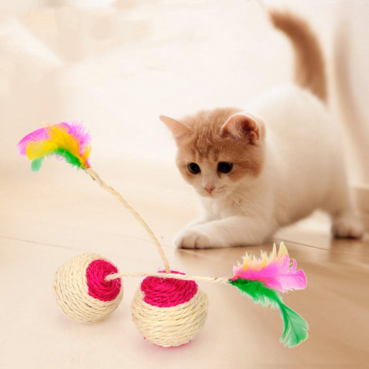 Sisal Cat Shuttlecock Interactive Feather Cat Toy Hunting Play Ball