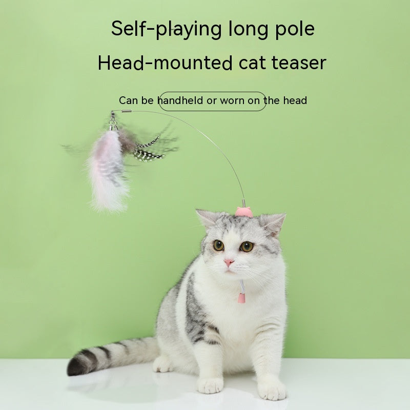Head-Mounted Cat Teaser Interactive Pet Toy Feather Wand Fun
