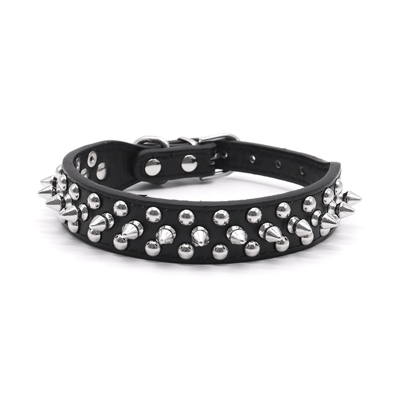 Spiked Black Adjustable Dog Collar Soft Padded Leather Punk Style