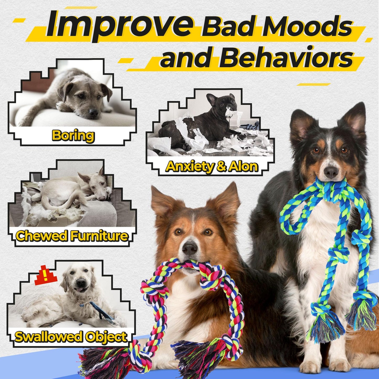 Heavy Duty Dog Rope Toy Tug of War Chew Resistant Durable