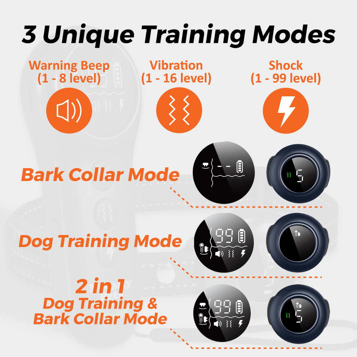 2-in-1 Dog Training Bark Control Rechargeable Waterproof Collar