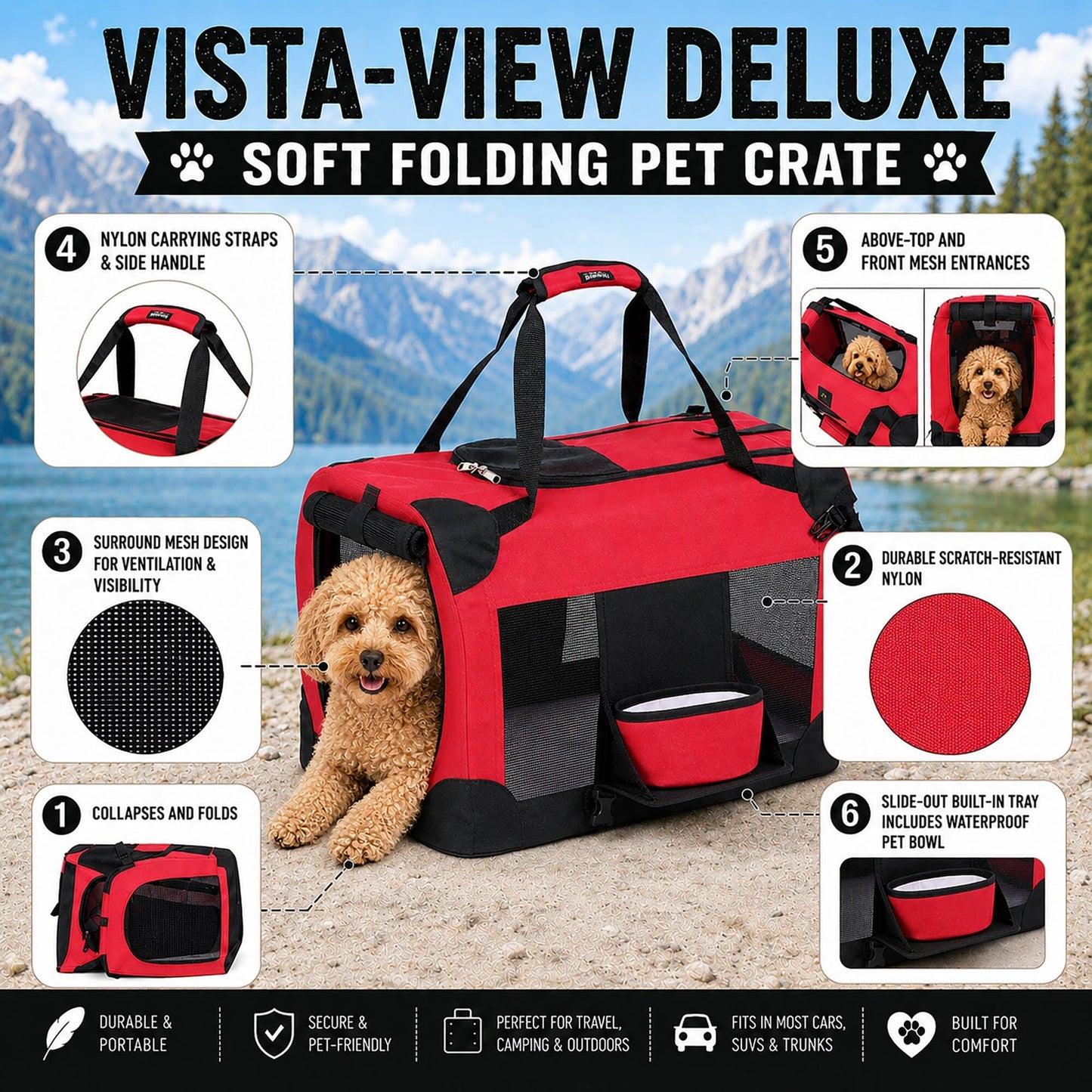 Deluxe 360 Vista View Foldable Soft Pet Dog Crate Carrier House