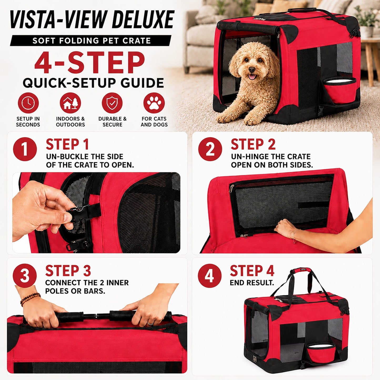 Deluxe 360 Vista View Foldable Soft Pet Dog Crate Carrier House