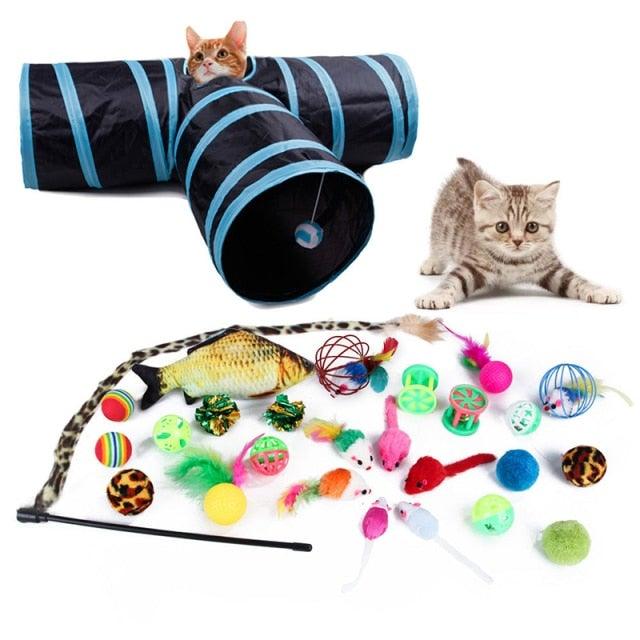 Cat Toy Set Mouse Tunnel Feather Interactive Play Pet Bundle
