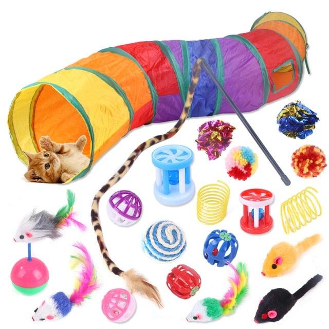 Cat Toy Set Mouse Tunnel Feather Interactive Play Pet Bundle