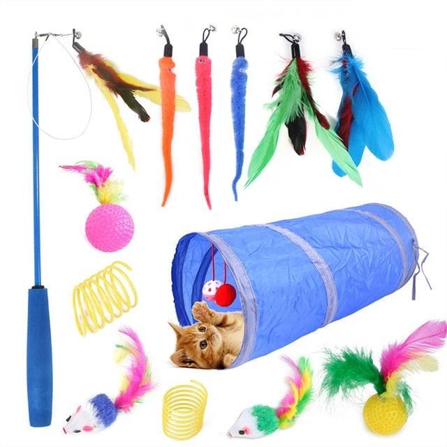 Cat Toy Set Mouse Tunnel Feather Interactive Play Pet Bundle