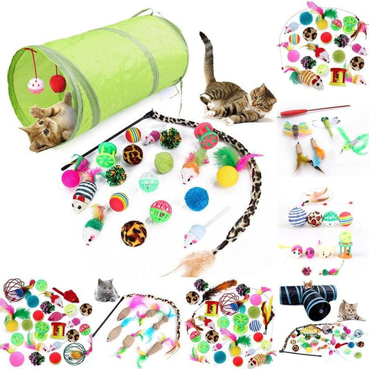 Cat Toy Set Mouse Tunnel Feather Interactive Play Pet Bundle