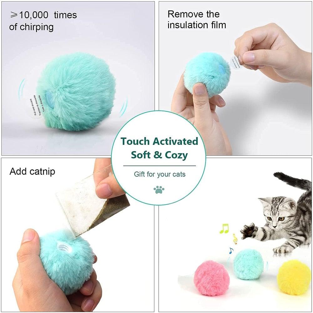 Interactive Cat Toy Ball with Catnip Squeaky Plush Training Toy