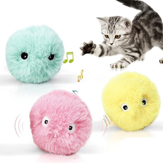 Interactive Cat Toy Ball with Catnip Squeaky Plush Training Toy