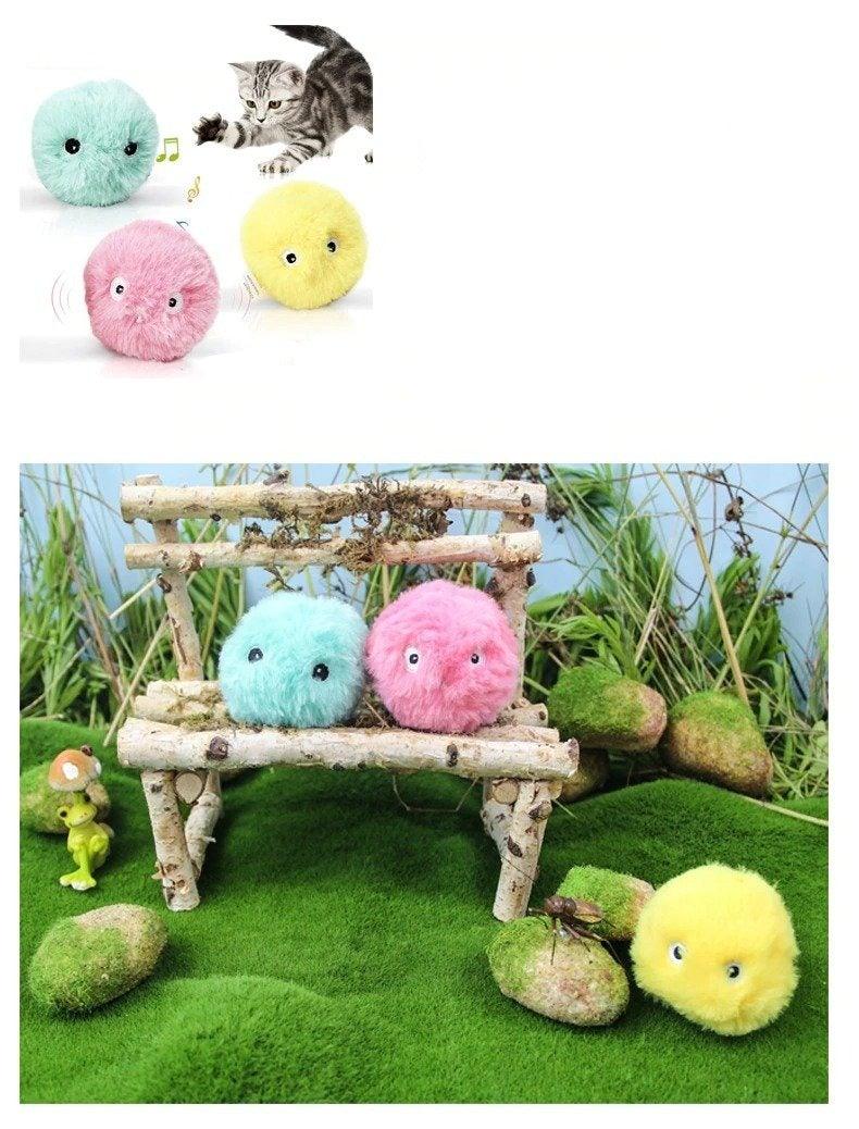 Interactive Cat Toy Ball with Catnip Squeaky Plush Training Toy